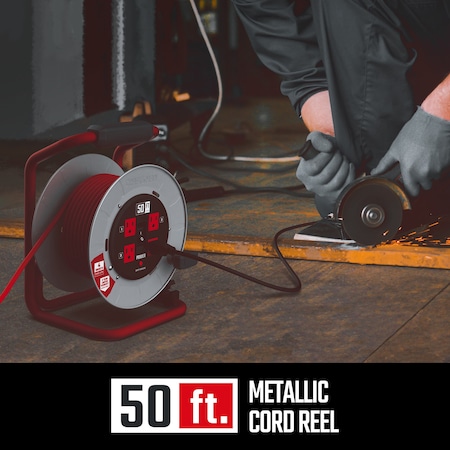 Craftsman Cord Reel With Hand Lamp, Hand Operated, 12 AWG, Red Reel Color, 4 Outlets CMXCRPA1250